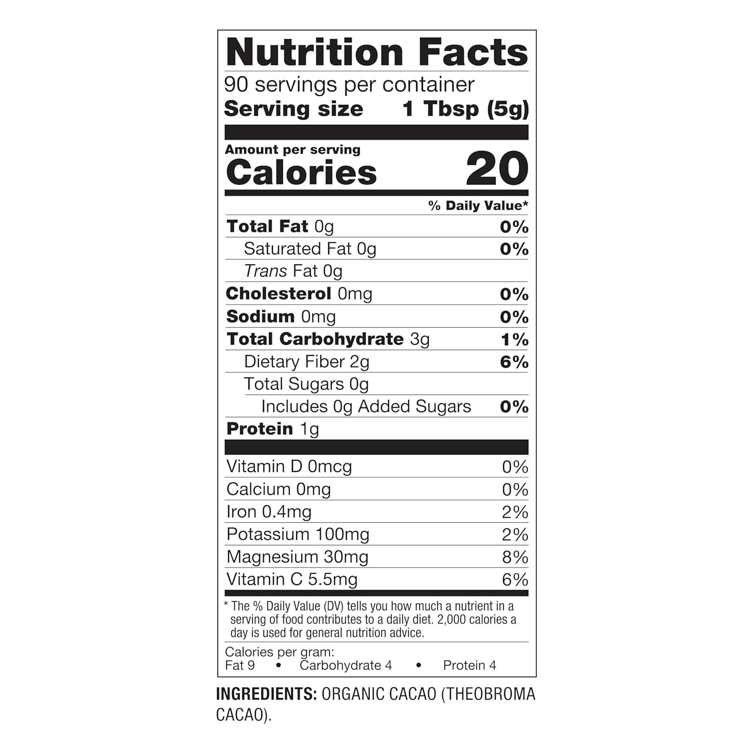 Organic Cacao Powder, Rich Chocolate Flavor, Non-GMO, Cocoa, 16 ounce, 1 lb bag