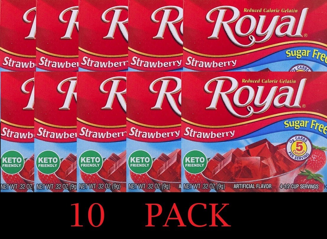 10x Royal SUGAR FREE STRAWBERRY Gelatin Mix Dessert .32 oz Box – 10 PACK