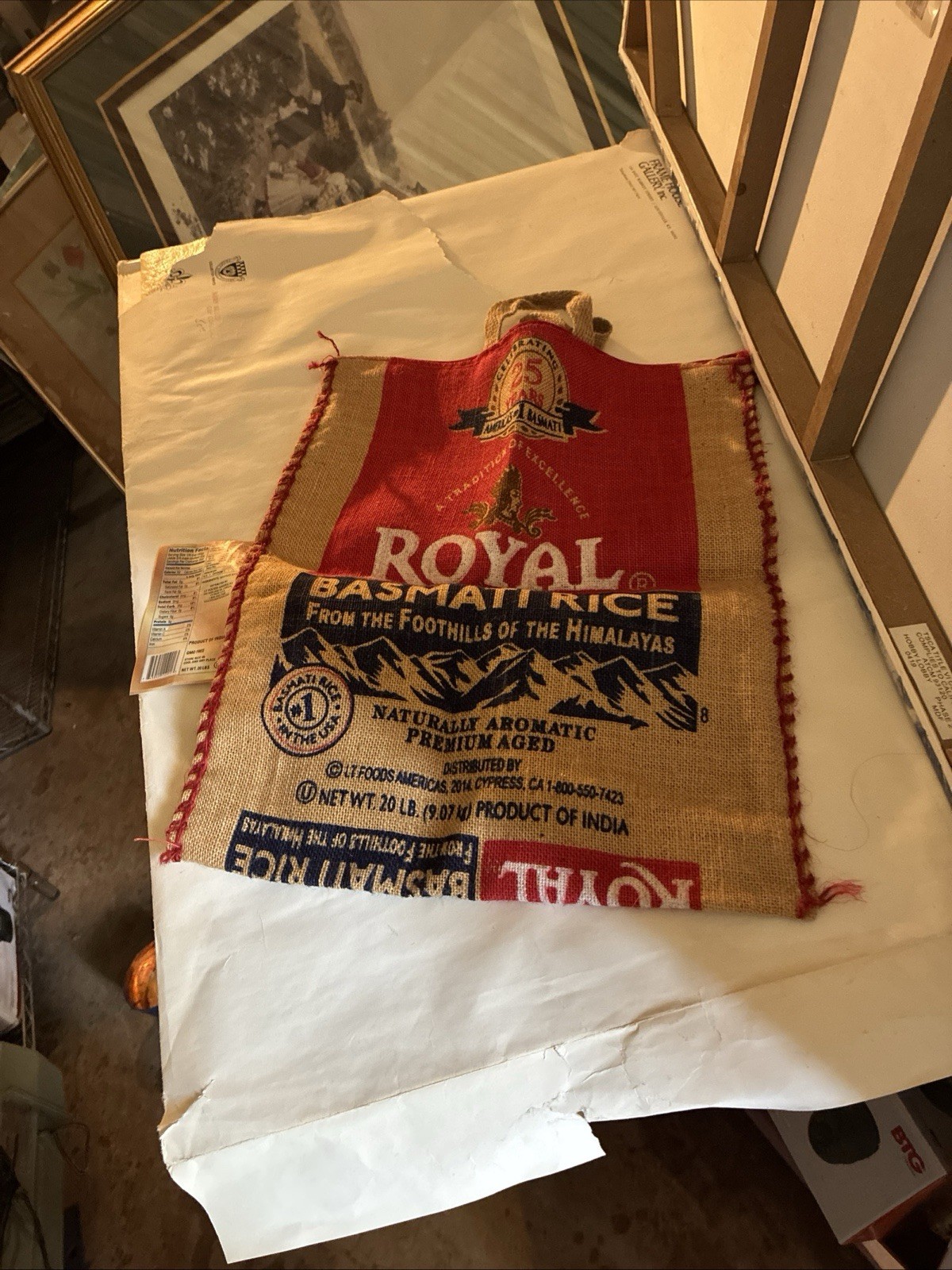 Royal Basmati Rice Bag 20lbs Burlap Handles Zipper Heavy Duty 25th Anniv No Rice