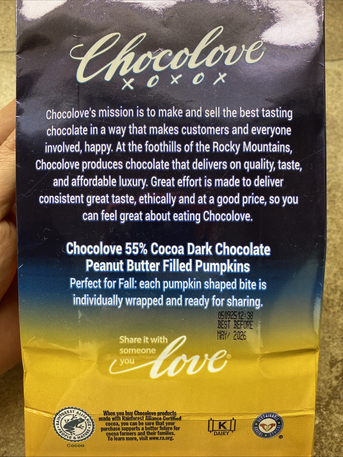 6 CHOCOLOVE Dark Chocolate Peanut Butter Pumpkins 7.05oz Bags