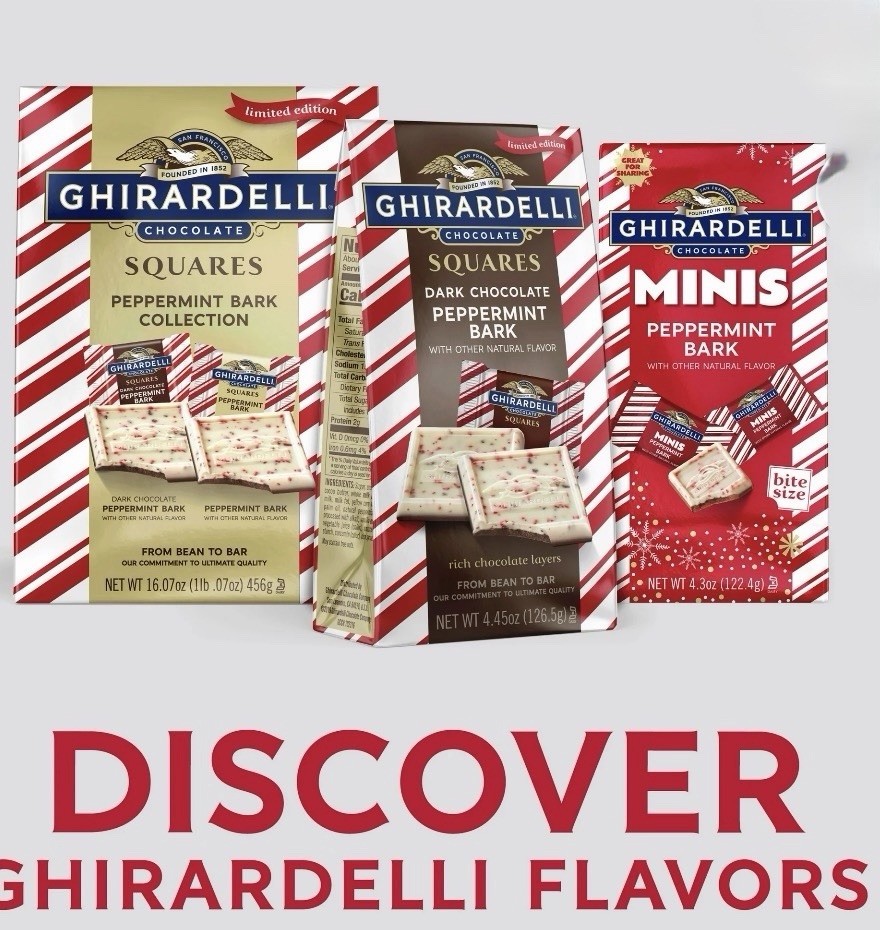 3 Packs Ghirardelli Dark Chocolate Peppermint Bark Squares 4.45 Oz Each