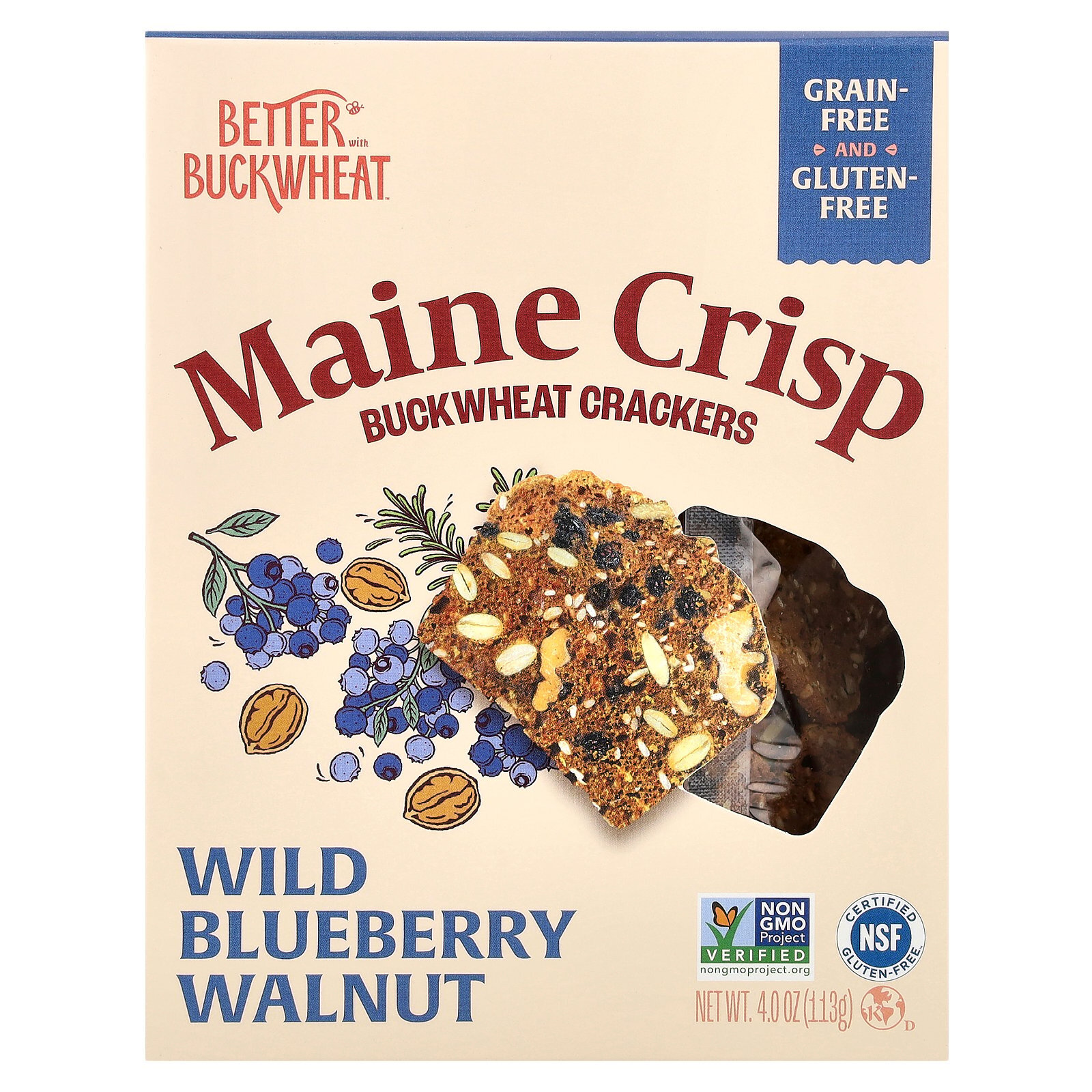 Maine Crisp Buckwheat Crackers, Wild Blueberry Walnut, 4 oz (113 g)