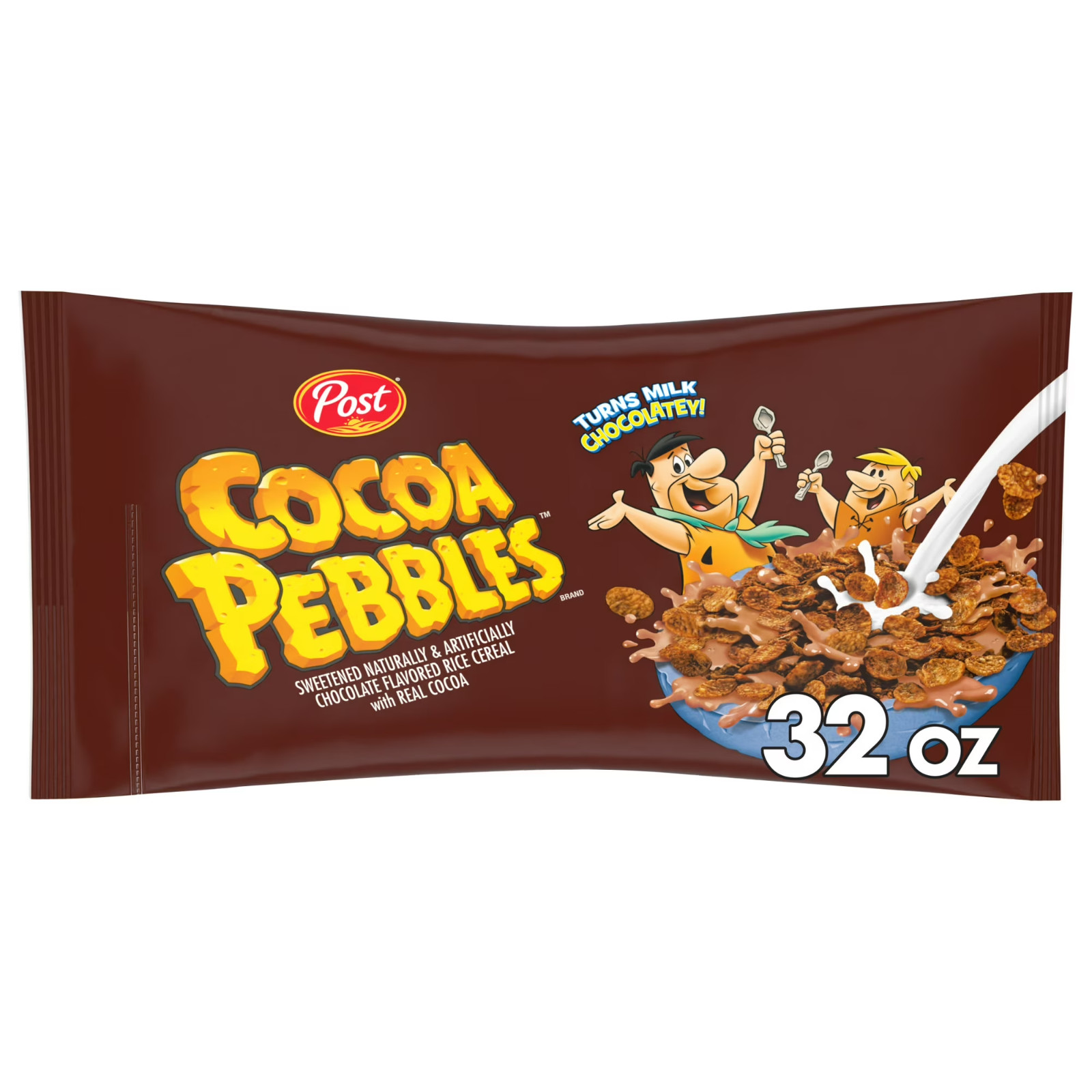 Post Cocoa PEBBLES Breakfast Cereal, Gluten Free, Sweetened Puffed Rice, 32 oz B