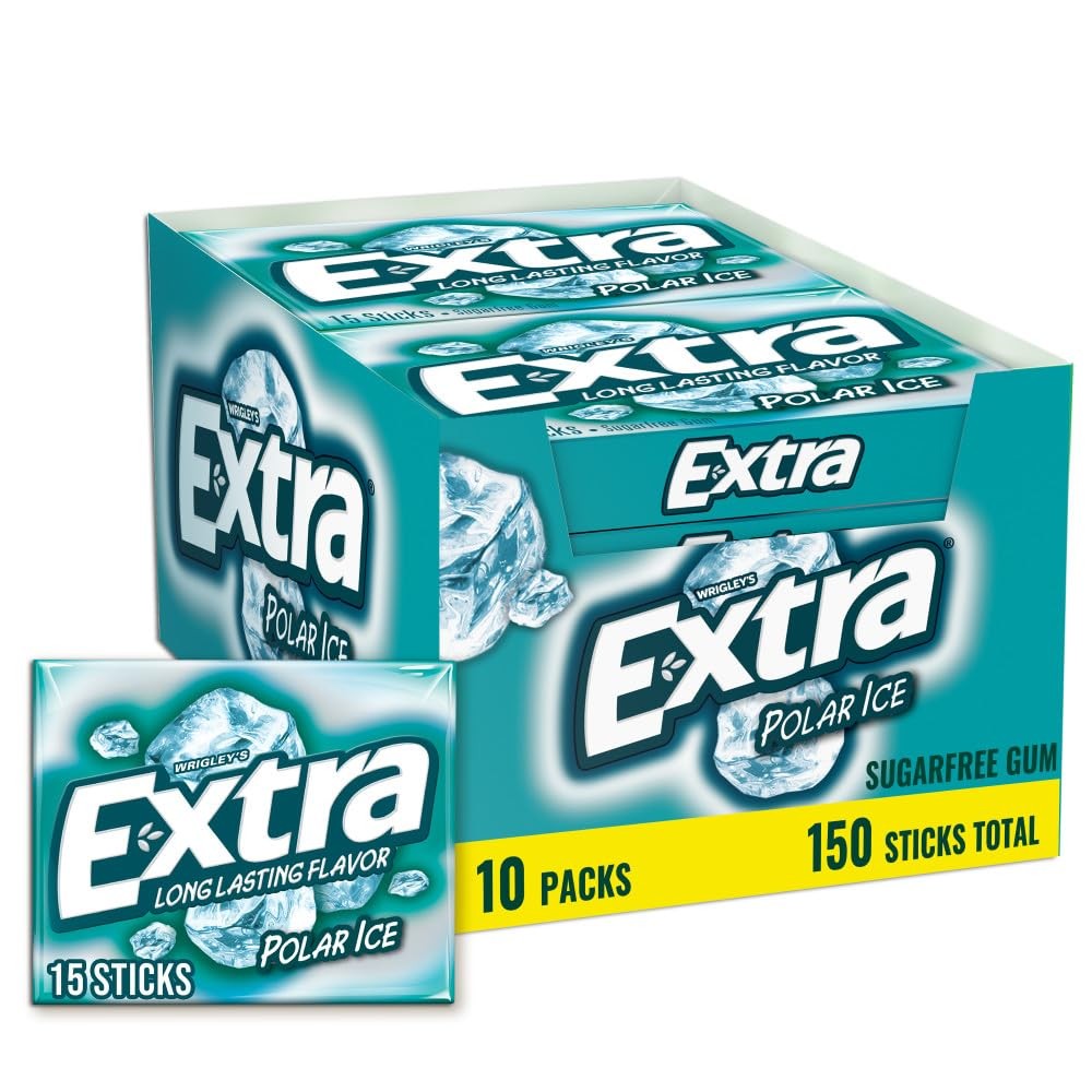 EXTRA Polar Ice Sugar Free Chewing Gum Bulk Strong Mint 15 Sticks 10 Pack