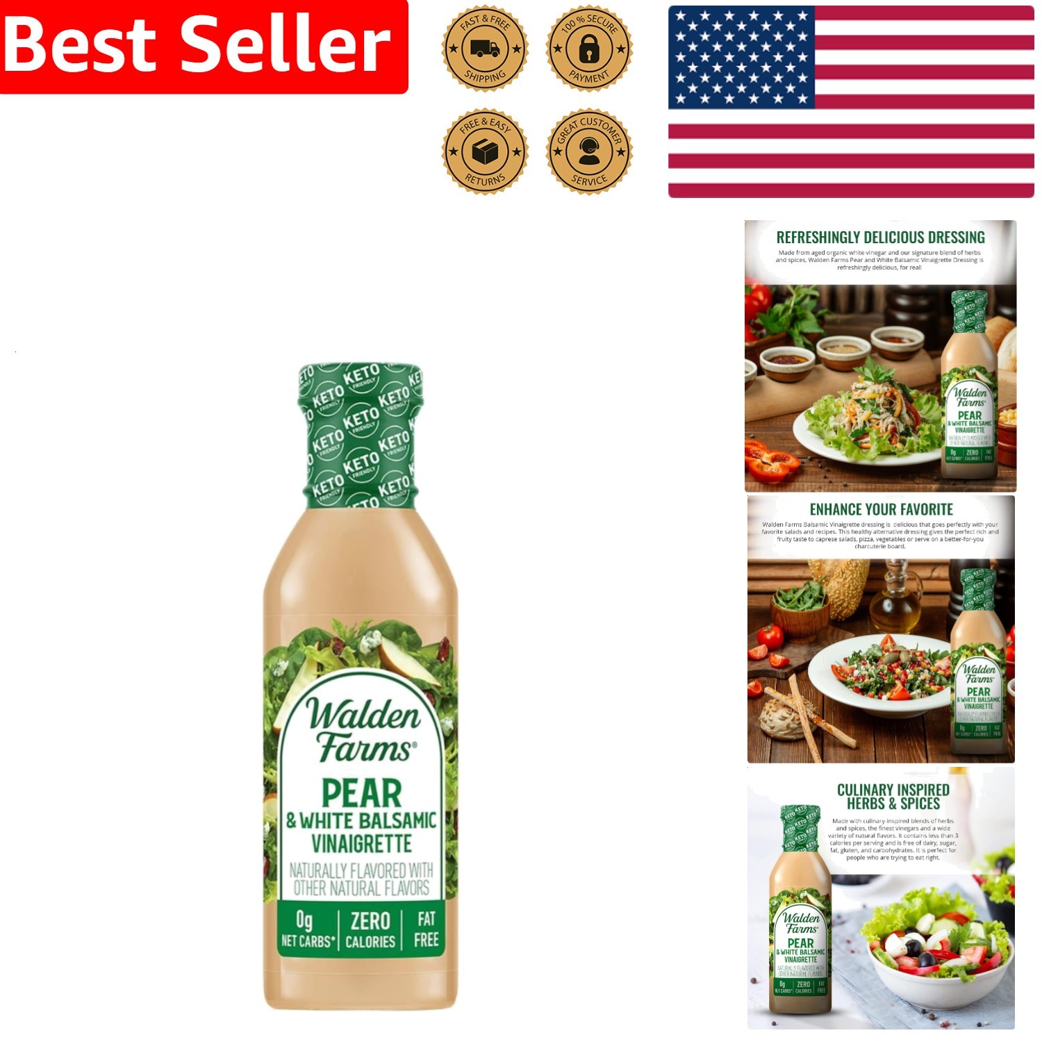 Keto Pear White Balsamic Vinaigrette Sugar-Free Gluten-Free Salad Dressing 12oz