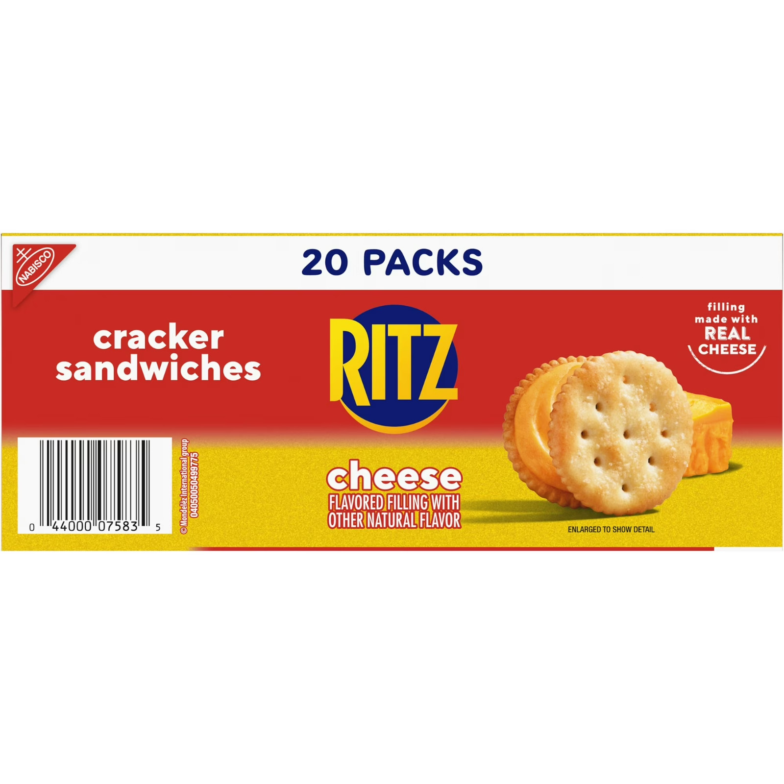 RITZ Cheese Sandwich Crackers, Lunch Snacks, 20 Snack Packs (6 Crackers Per Pack