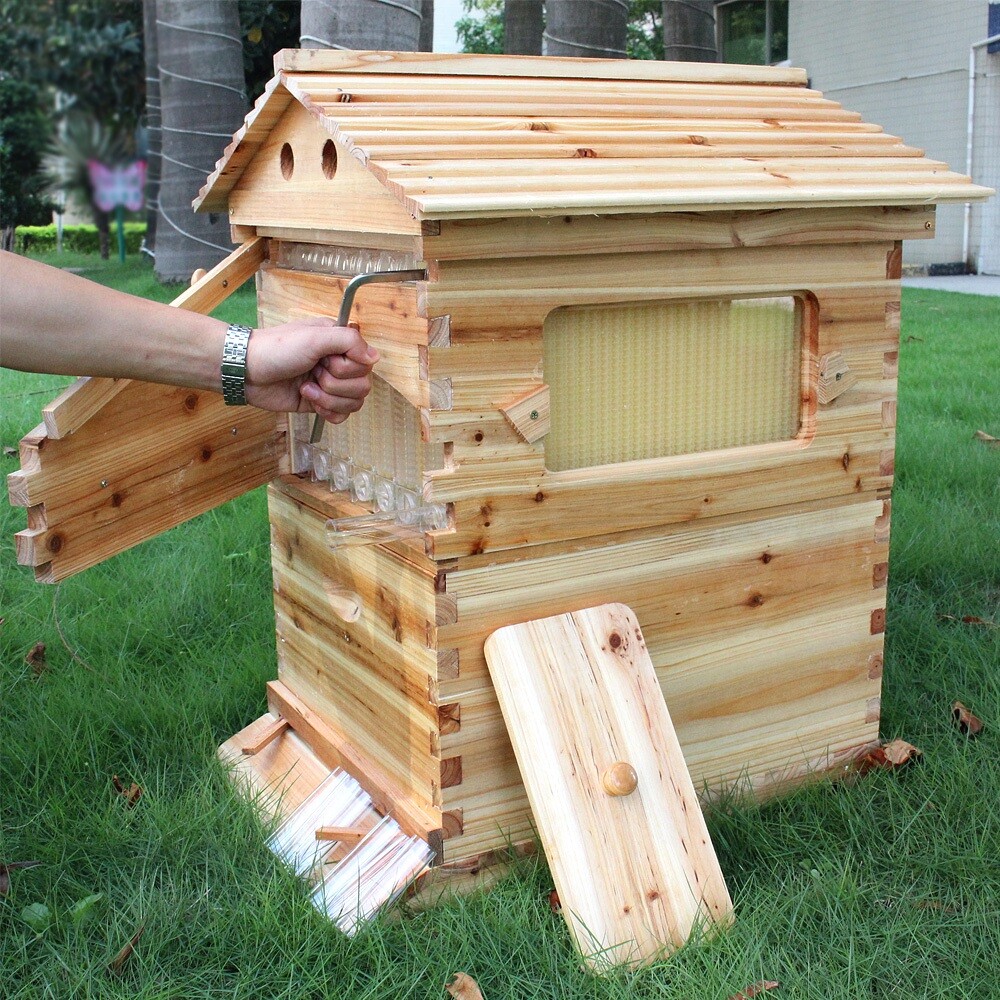 Fir Wooden Beekeeping Beehive House +7x Upgraded Auto Honey Bee comb Hive Frame