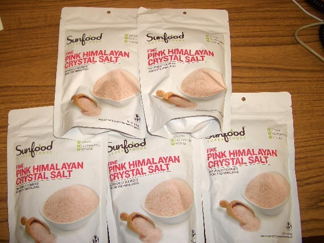 5 Bags Sunfood Fine Pink Himalayan Salt 1 lb each bag Best if Used by 8/27/35