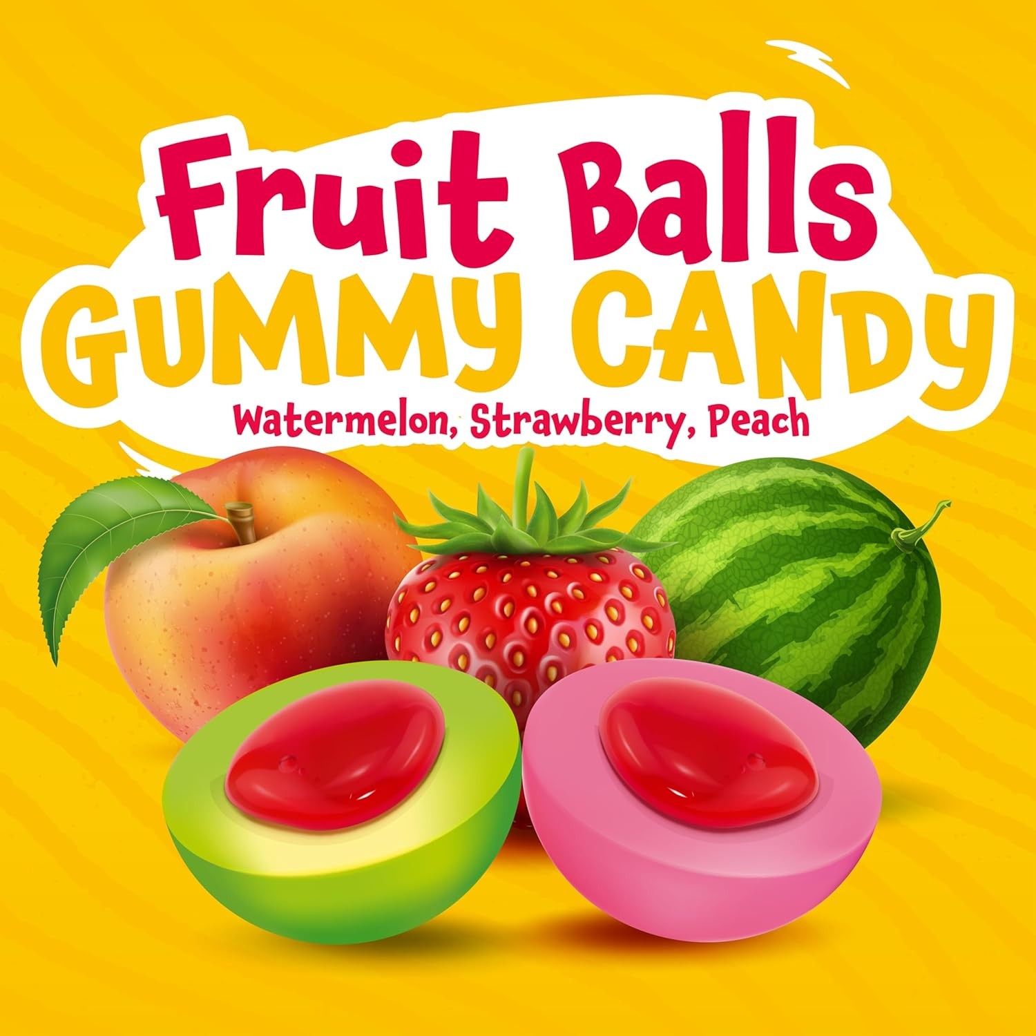 Fruit Gummy Balls Mix – 19 Ounce Jar (30 Count) – Jelly Filled Gummies