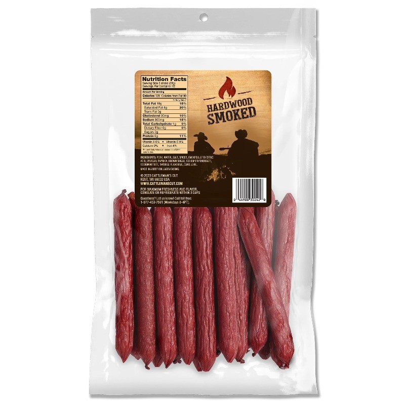 Spicy Double Smoked Sausage Sticks 12oz, Resealable Pouch, 4 Pack