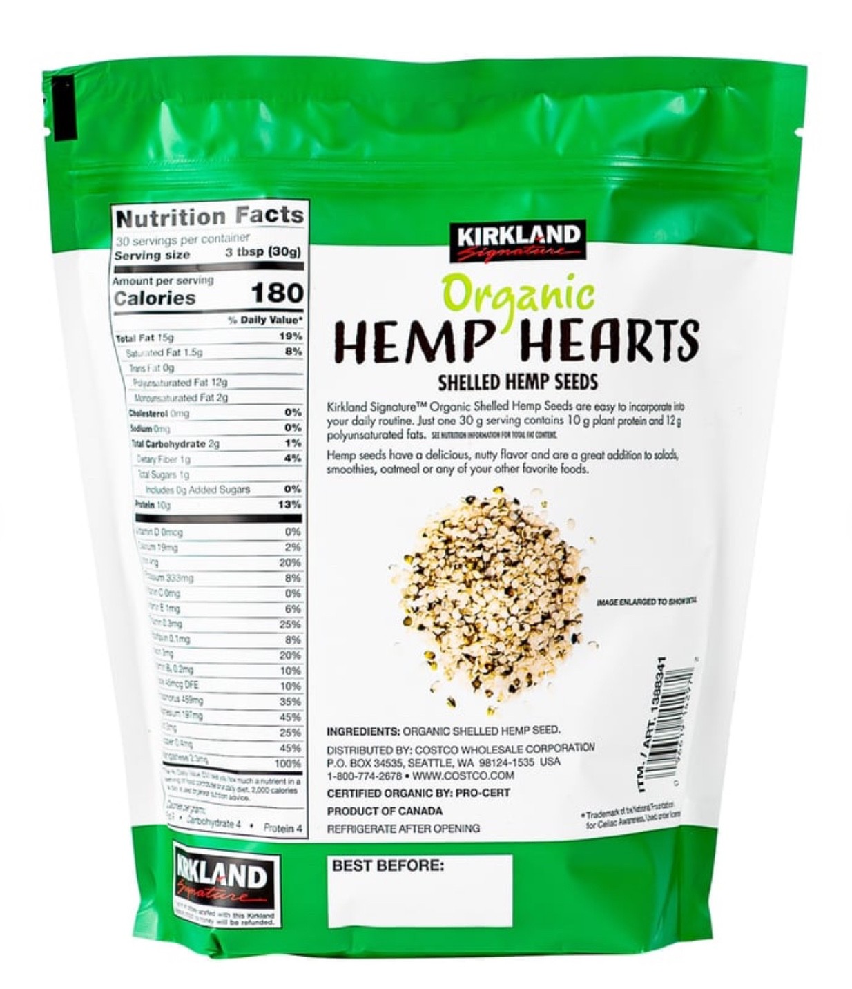 Kirkland Signature Organic Hemp Hearts, 32 Ounce (2 Lbs)