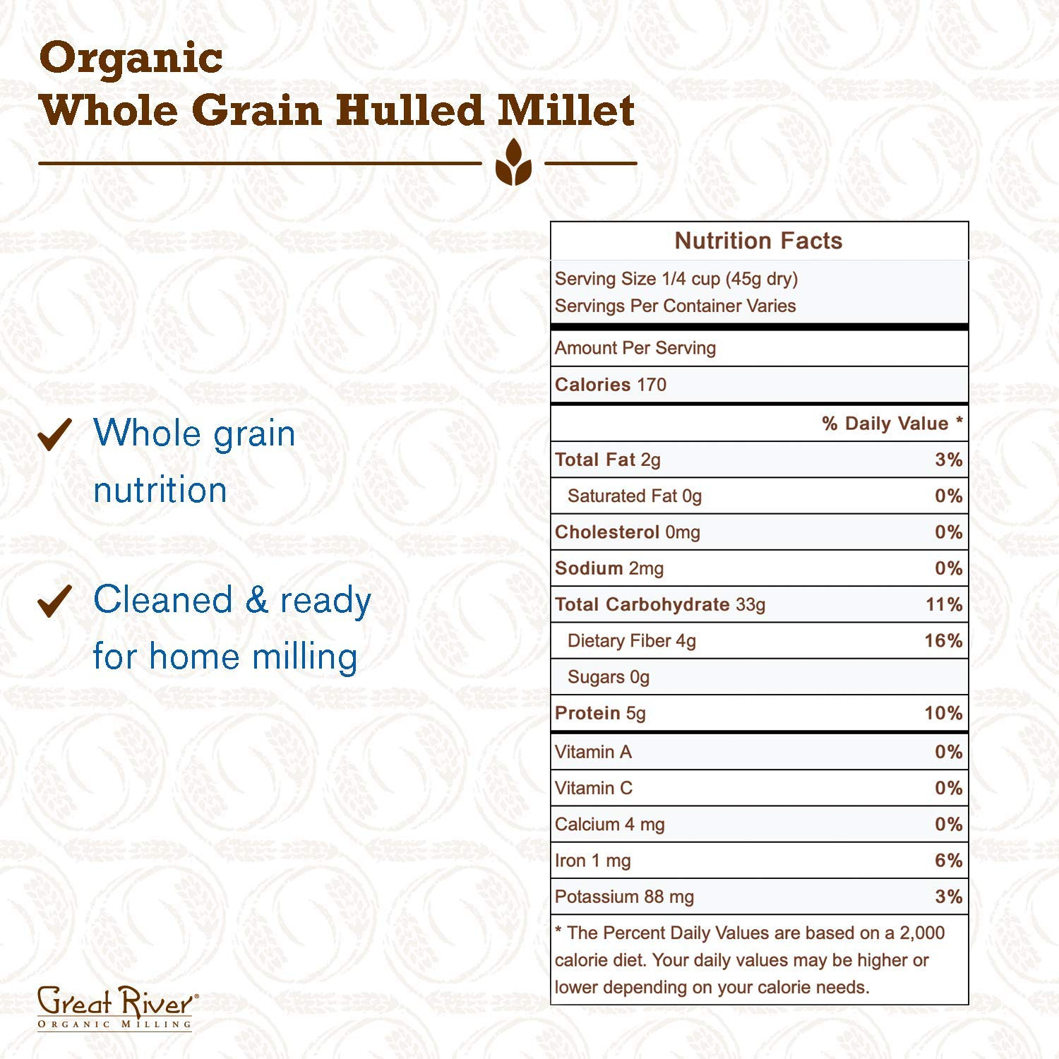 , Whole Grain, Hulled Millet, Ancient Grain, Organic, 25-Pounds (Pack of 1)