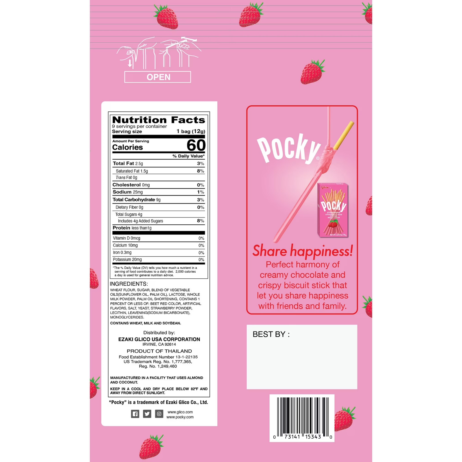 Glico Strawberry Cream Covered Biscuit Sticks, 3.81 Oz, 9 Count