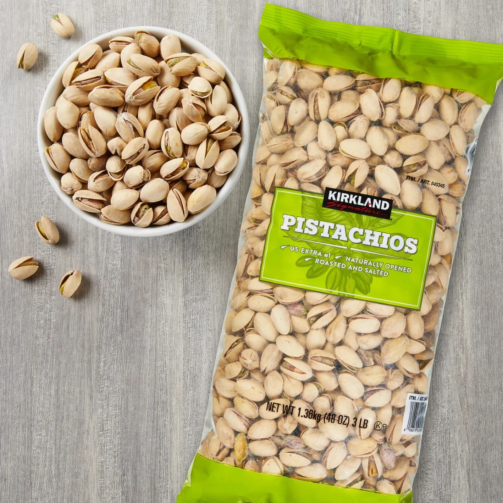 545345, 2Bag/6LB Kirkland, California Dry Roasted & Salted In-Shell Pistachio