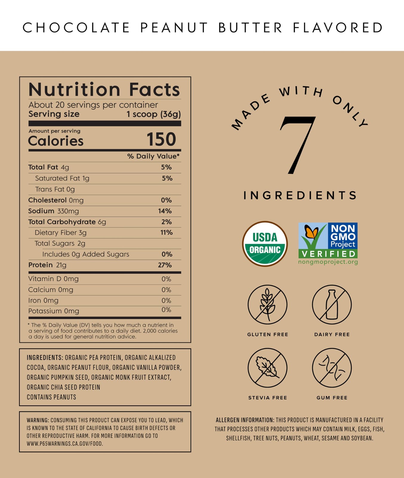 7/27 Truvani Dairy Free Protein Powder | Chocolate Peanut Butter | 20g Organic P