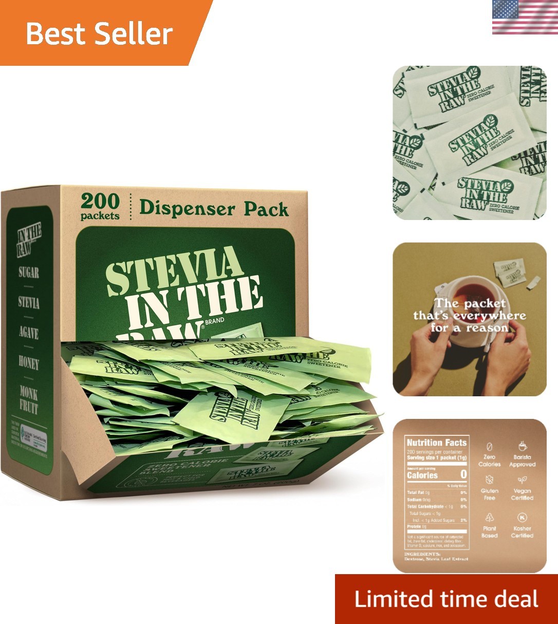 200 Count Stevia Sweetener Packets – Sugar Substitute, No Erythritol,