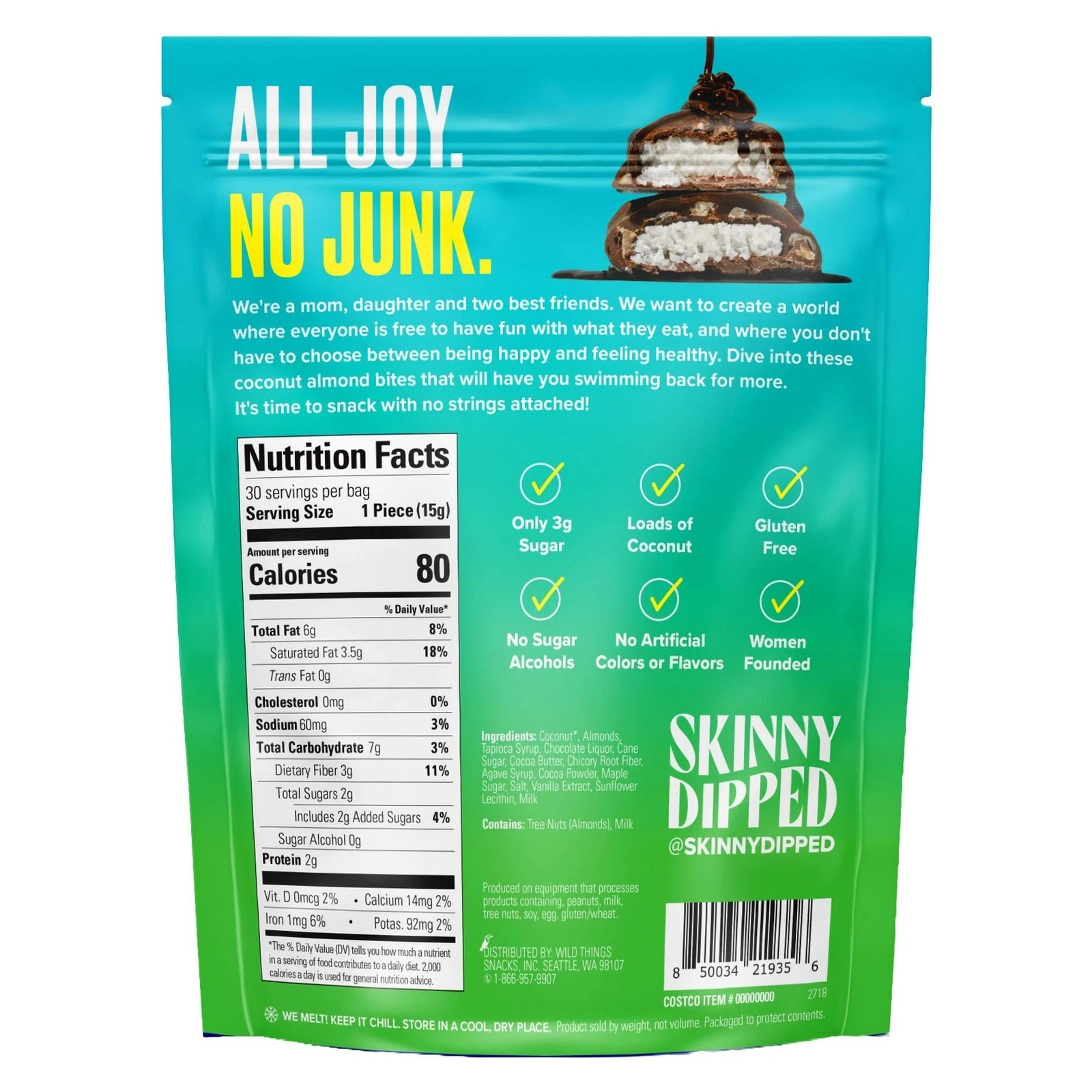 SkinnyDipped Dark Chocolate Coconut Almond Bites 30 ct Snack Packs