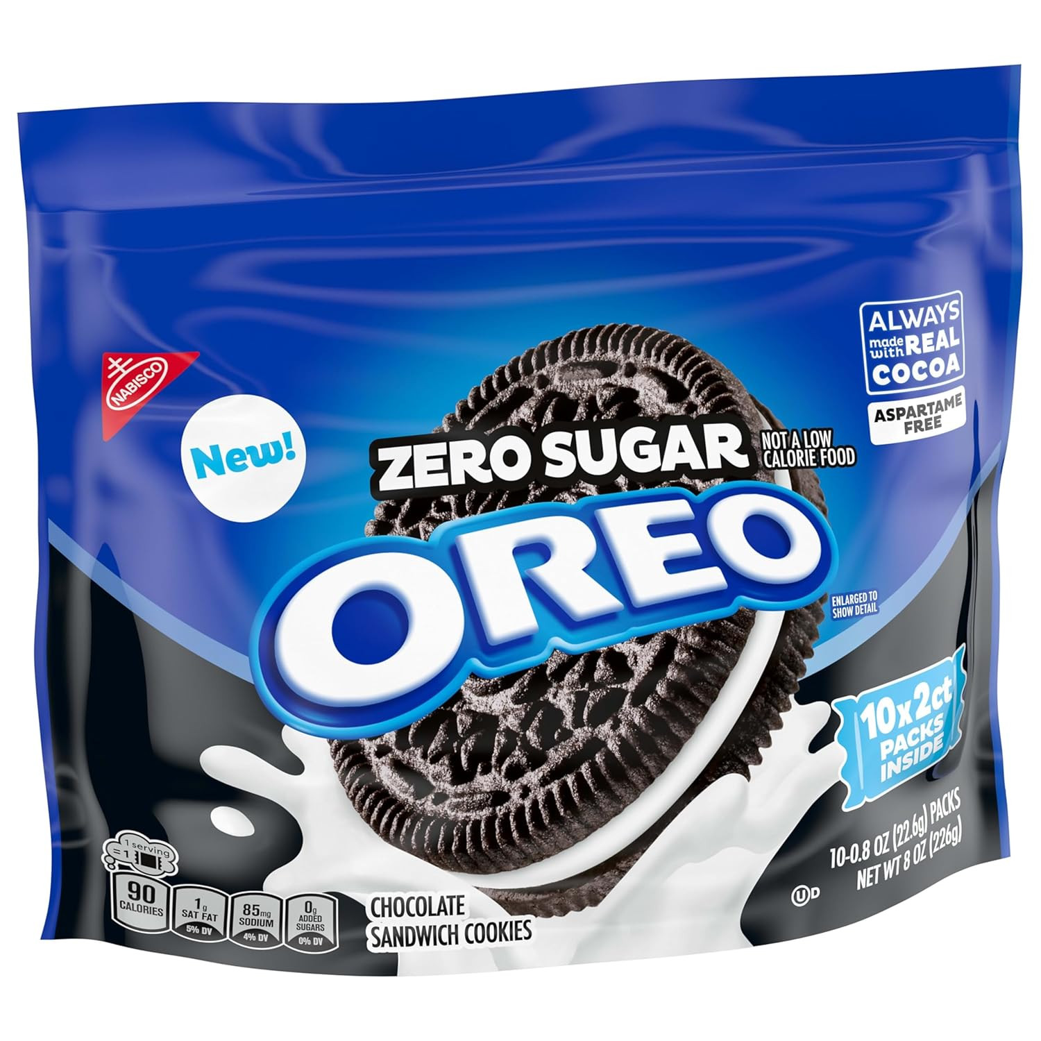 Zero Sugar Chocolate Sandwich Cookies, 10 Snack Packs (2 Cookies per Pack)