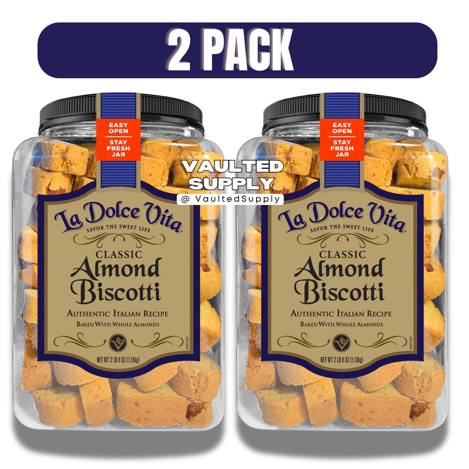 La Dolce Vita Classic Almond Biscotti 2 Pack Authentic Italian Cookie 80 oz