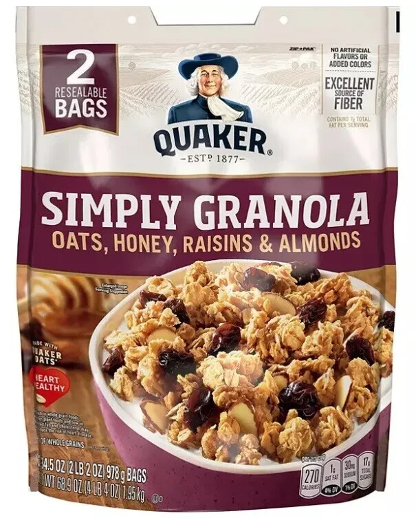Quaker, Simply Granola, Oats, Honey, Raisins & Almonds 34.5 oz, 2-Count