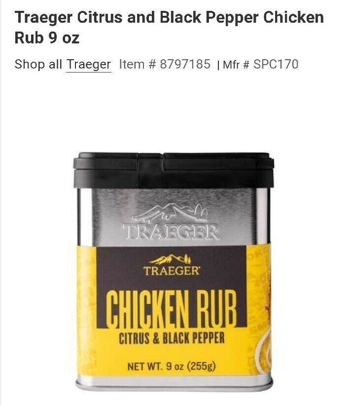 Traeger Grills 9 Oz Chicken Rub Seasoning BBQ Rub Gluten & Gmo Free 100% Natural