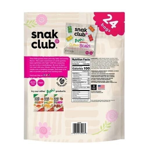 NEW SEALED Snak Club TAJIN GUMMY BEARS 24-Bags Chili & Lime Gummi 1.5 Lbs 08/24