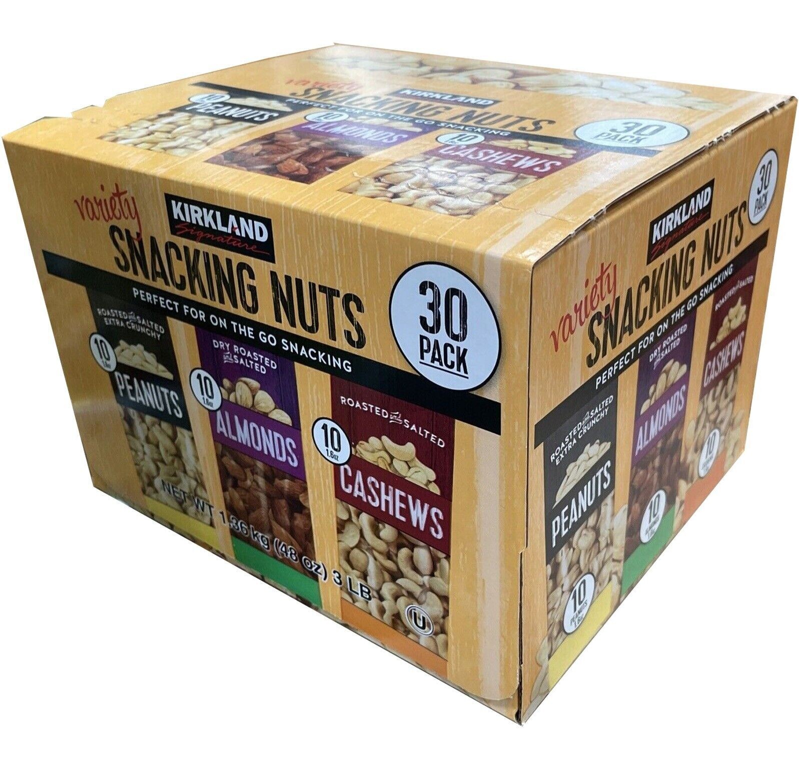 Kirkland Signature Snacking Nuts, cashews almonds peanuts 1.6 oz Pack 30-count