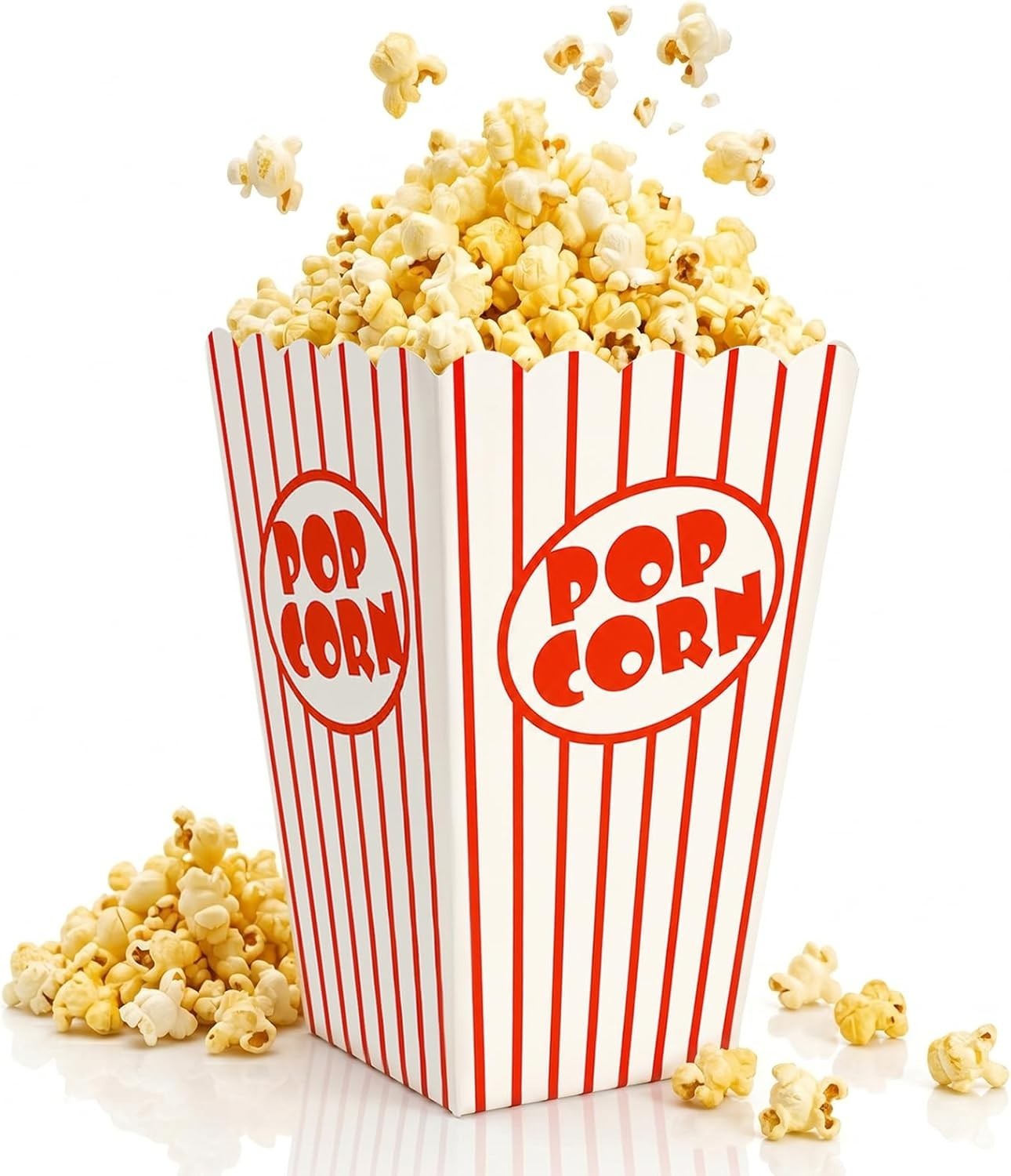 100 Pack Paper Open-Top Popcorn Box, Popcorn Containers Striped Red and White…