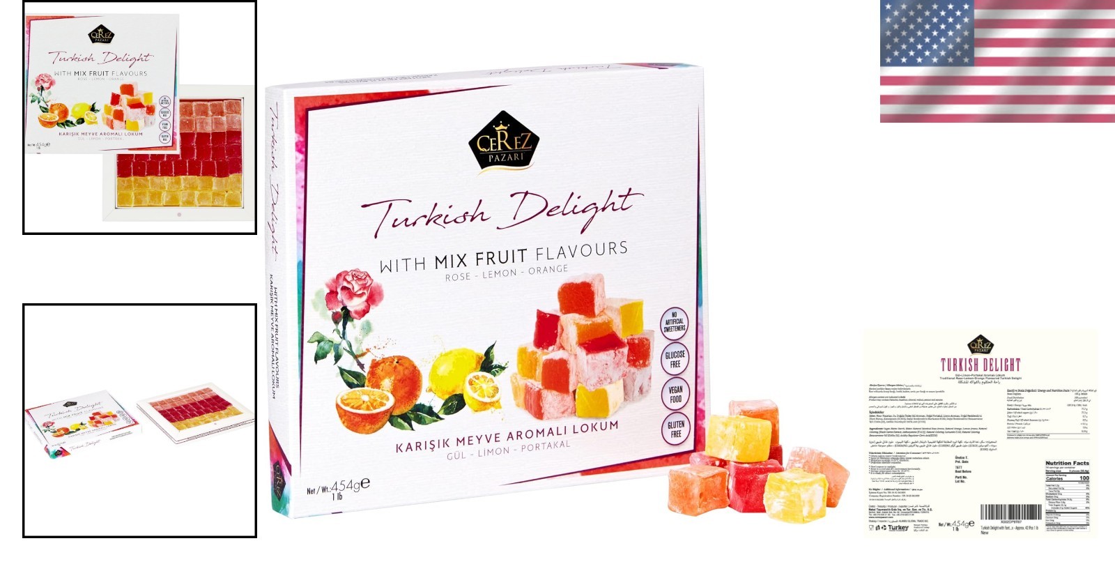 Cerez Pazari 16oz Turkish Delight – Traditional Rose, Orange & Lemon Treat