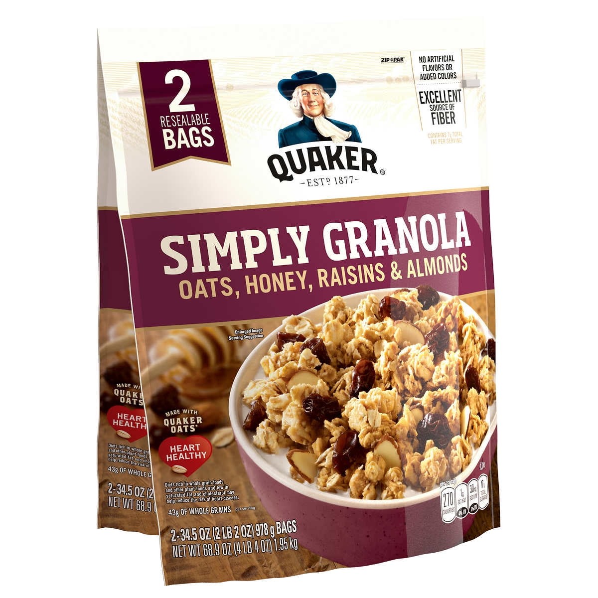 Quaker Simply Granola Oats, Honey, Raisins and Almonds, 2 pk./34.5 oz.
