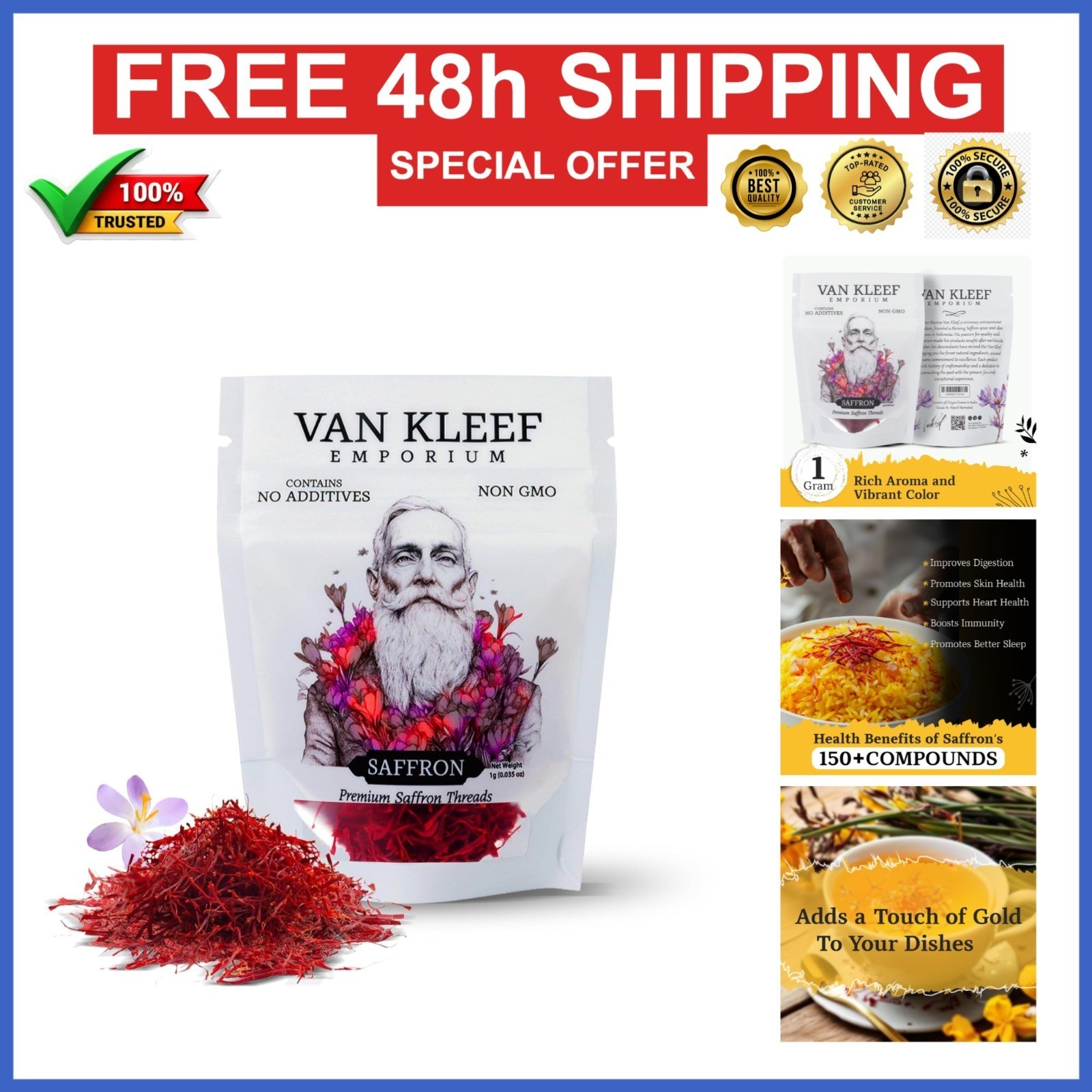 Van Kleef Emporium Kashmiri Saffron Threads – 1 Gram Organic Spice