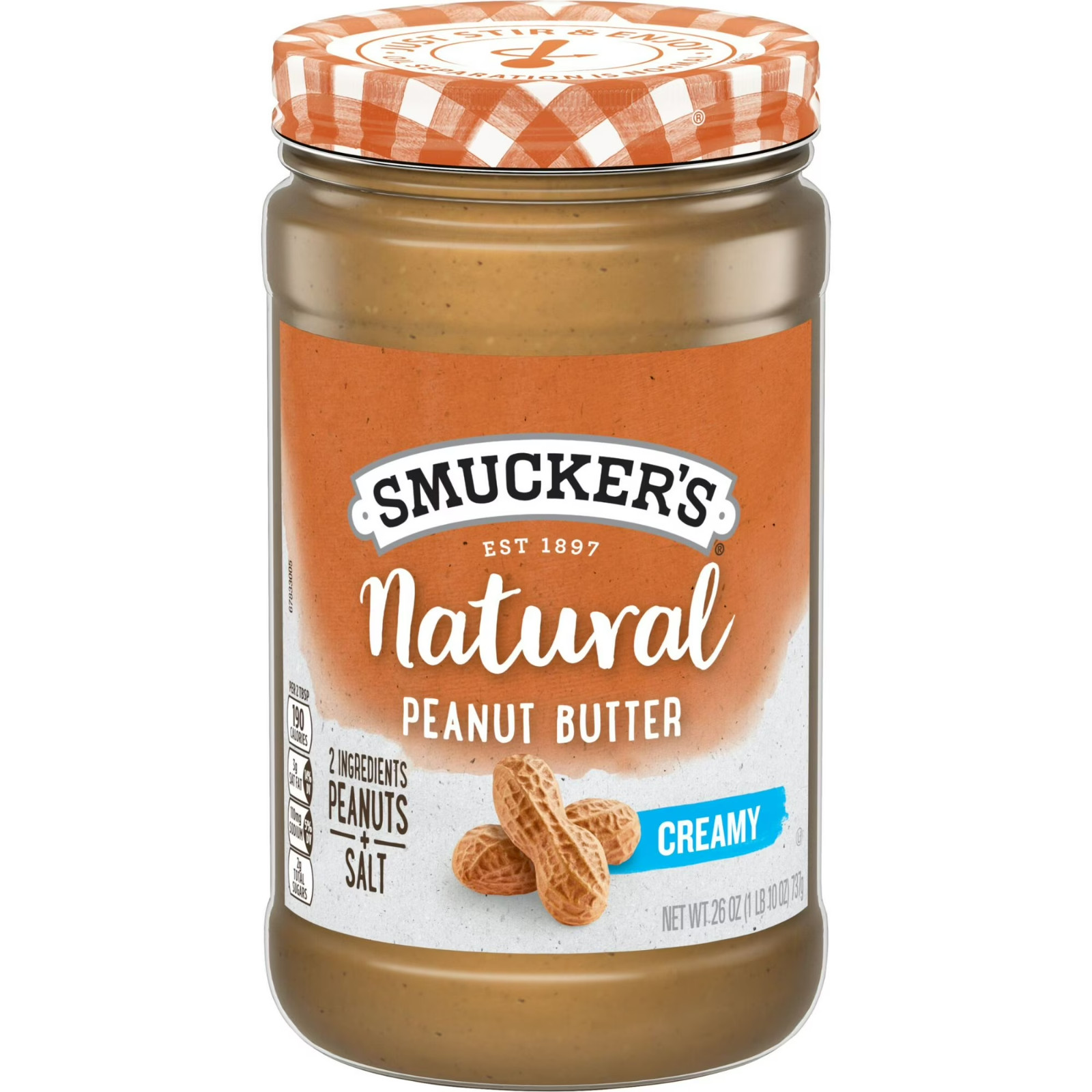 Smucker’s Natural Creamy Peanut Butter 26 oz Jar Protein Rich Spread