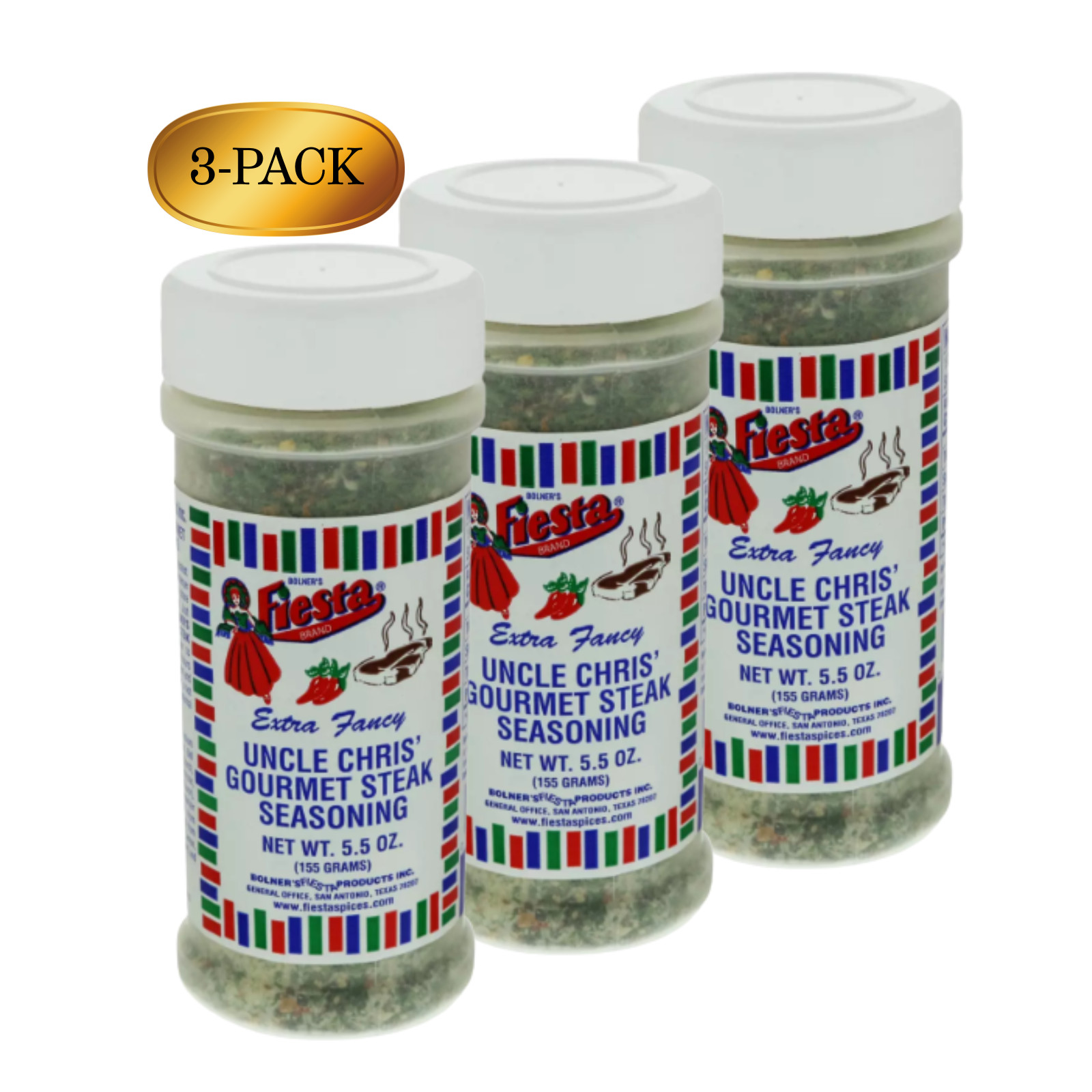 Fiesta Uncle Chris’ Steak Seasoning 5.5 oz (3-Pack) | Texas Gourmet Blend