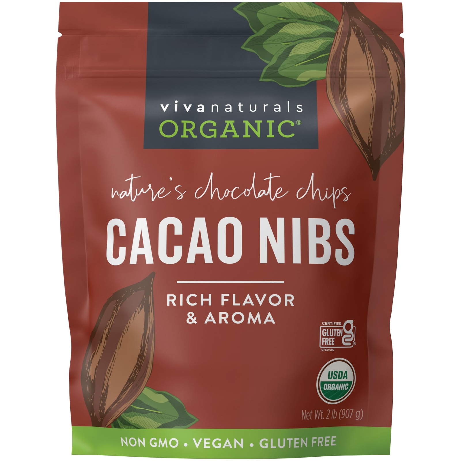 Viva Naturals Organic Cacao Nibs, 2 Lb – Certified Keto and Vegan Superfood, Per
