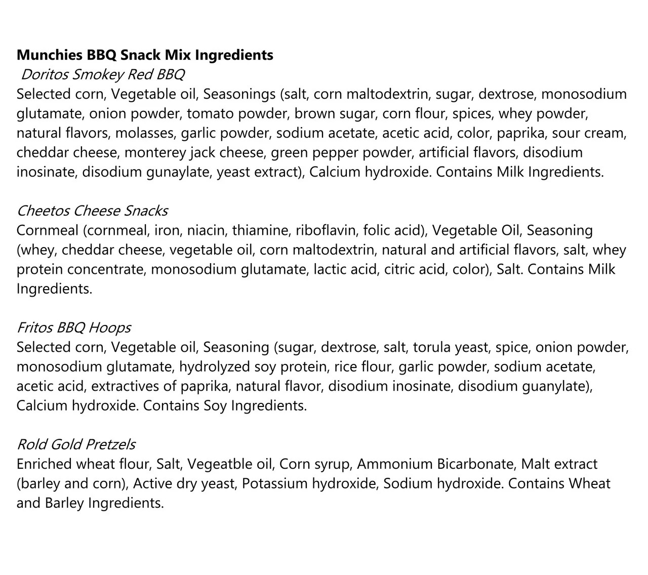 Munchies BBQ Snack Mix, Doritos, Cheetos, Fritos Hoops & Rold Gold, 250g/8.75…
