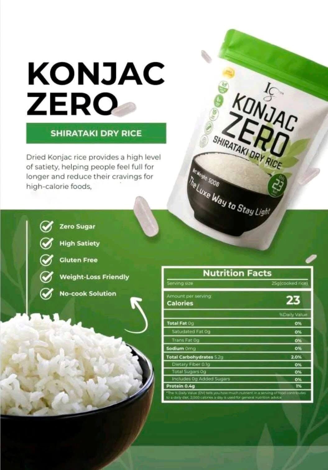 Luxe Slim Konjac Zero Shirataki Rice 500g Keto Low Carb Gluten Free