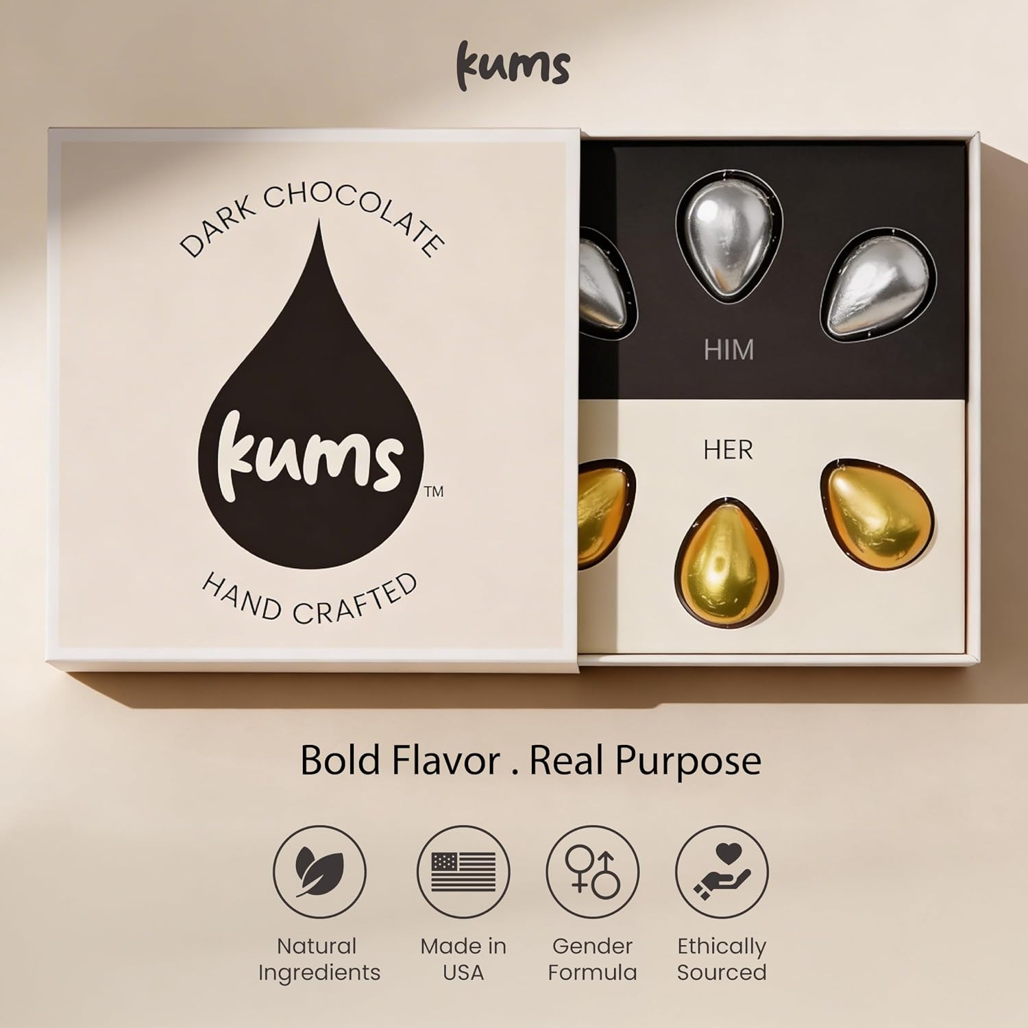 Kums Dark Chocolate Tabs for Couples (1 Box) Premium Dark Tab Chocolate for Men