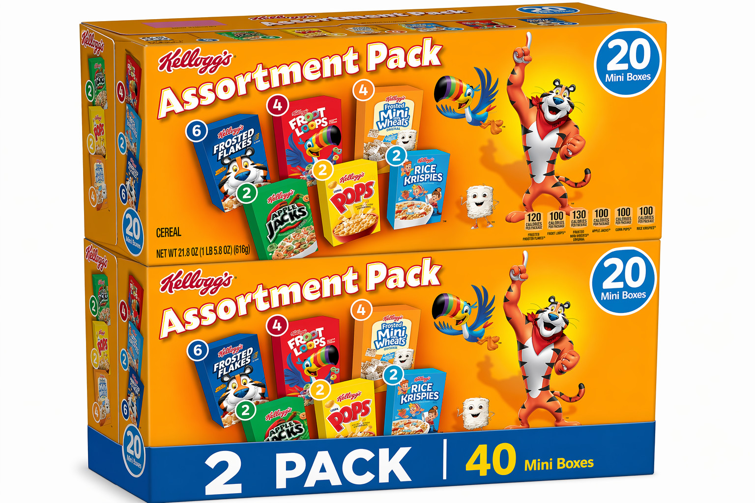 Kellogg’s Cereal Variety Pack 40 Individual Boxes Assorted Kids Snacks 21.8 2 pk