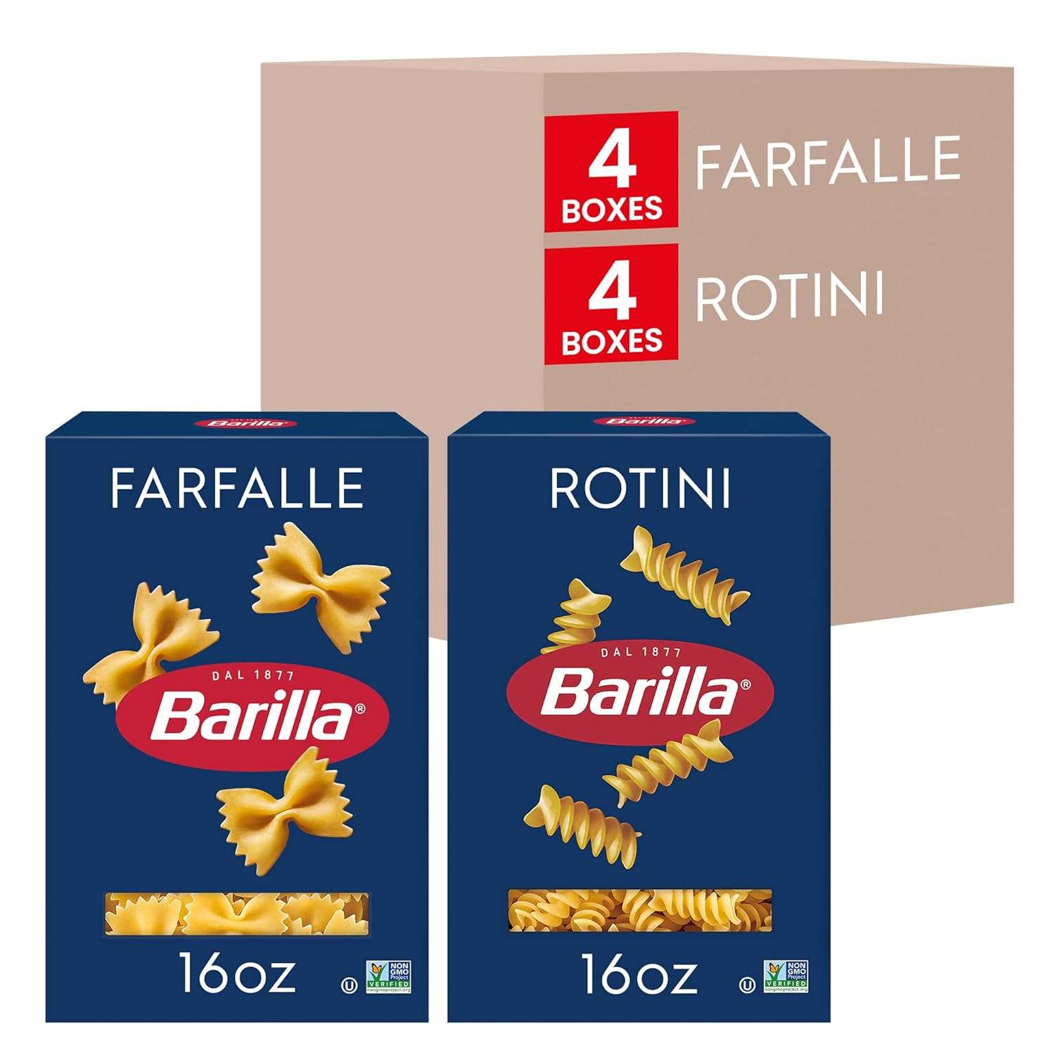 Pasta Variety Pack, Farfalle & Rotini, 16 Oz Boxes (8 Pack) – 8 Servings/Box, Ma