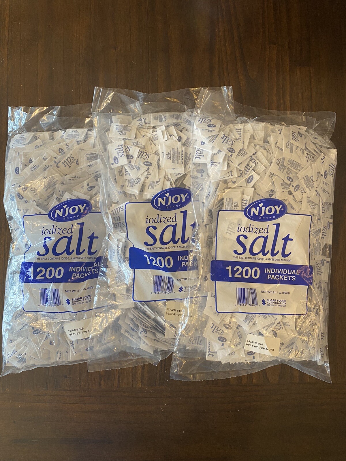 **3 Bags **N’JOY Iodized Salt – 1,200 ct. .5 gm Packets. Total 3,600 Packets.