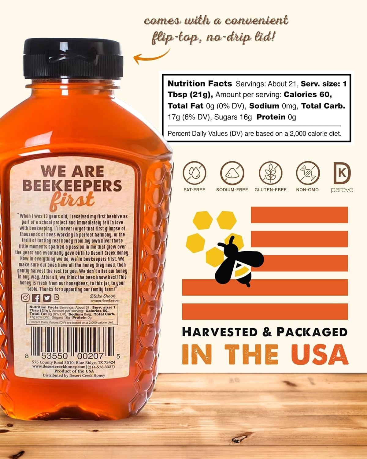 Amber Wildflower Raw Honey – 1 lb Kosher Certified Natural Sweetener