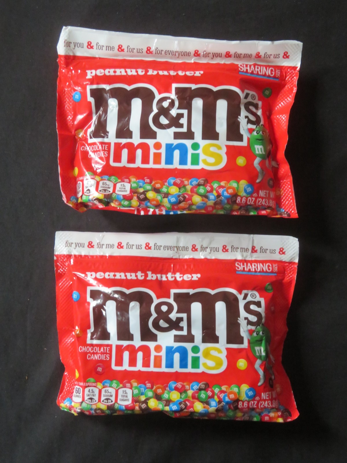 (2) Sharing Size Bags Of Peanut Butter M&M’s Chocolate Candies Minis 8.6 Oz Each