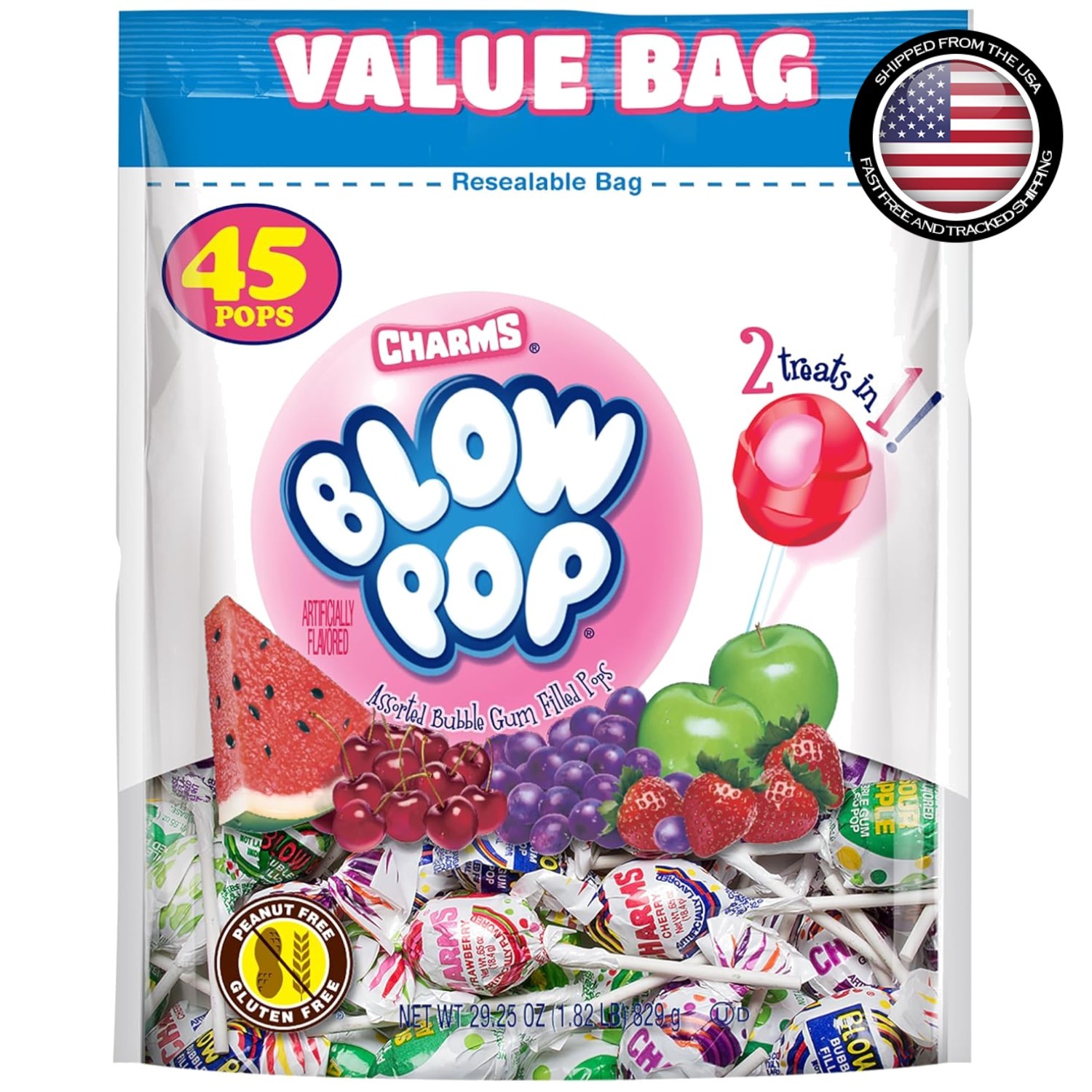 Classic Blow Pop Lollipops – Fun Dual Flavor Candy, 45 Count Assorted Packs