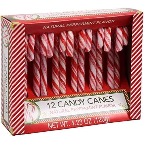 12 Pack Natural Peppermint Candy Canes Red White Striped Wrapped Christmas Treat
