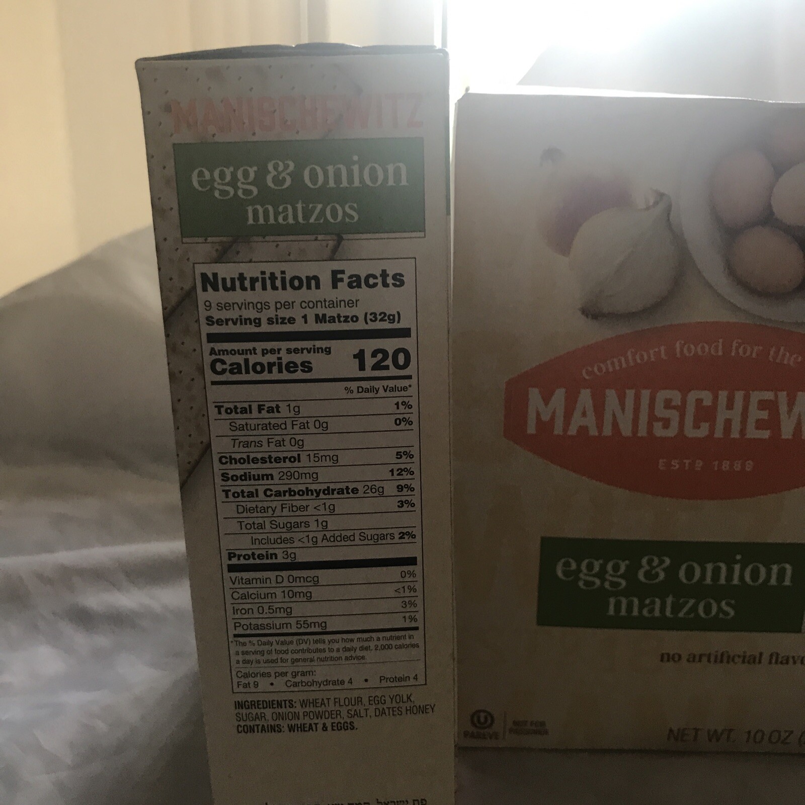 Manischewitz Matzos, Egg & Onion, 10 oz. Lot of 2 boxes. New. Use before 01/23.