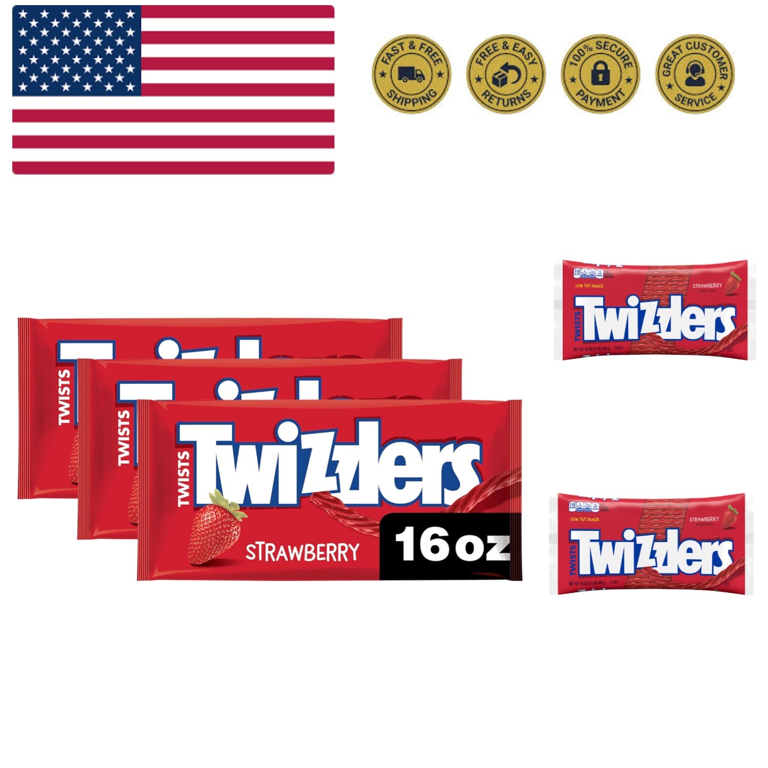 Twists Strawberry Flavored Licorice Style, Chewy Candy Bag, 16 oz Pack of 3