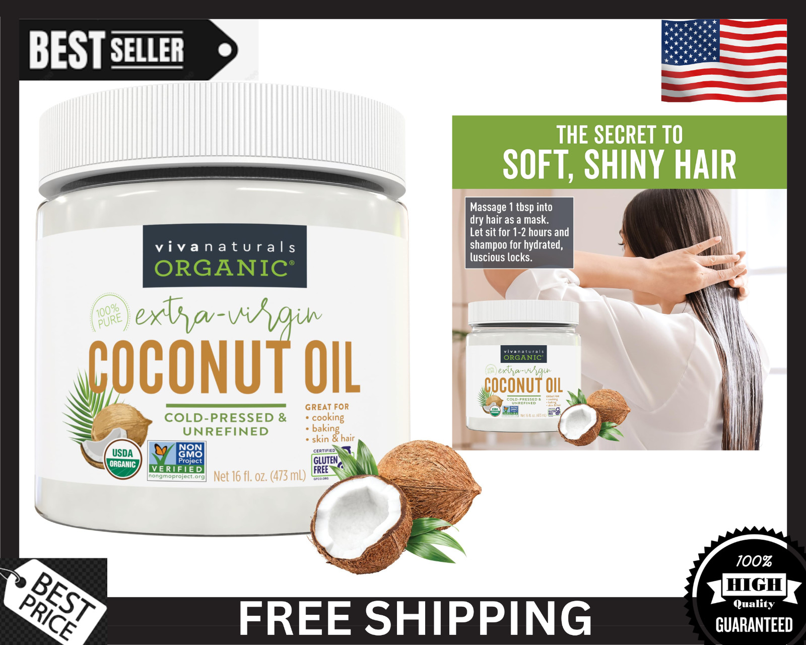 Aceite De Coco Organico Extra Virgen Para Cabello Piel Comestible Natural Virgin