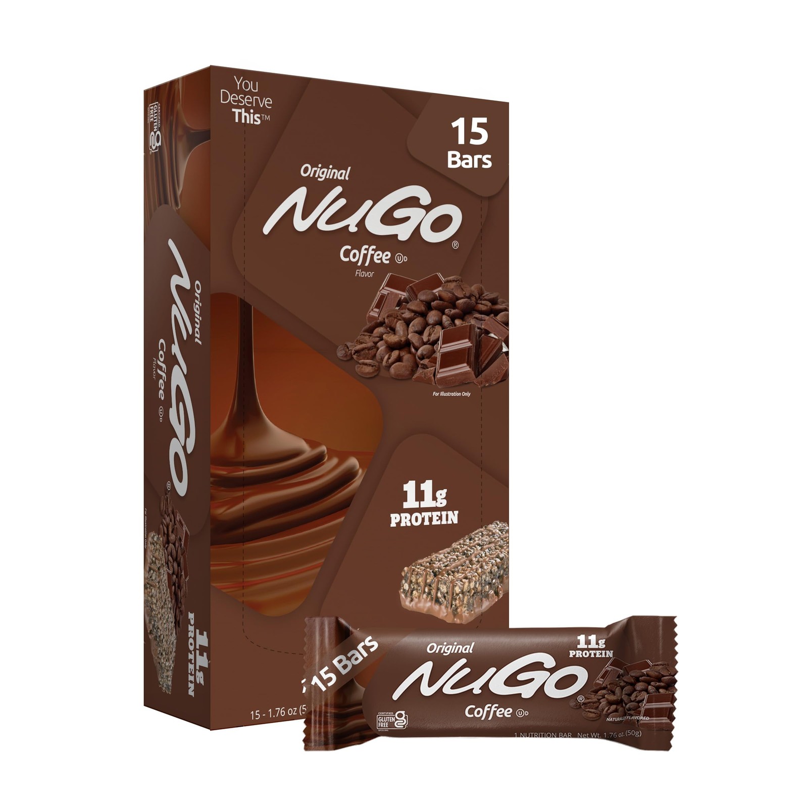 NuGo Original, Coffee, 11g Protein Bar, Gluten Free, 15 15 Count (Pack of 1)