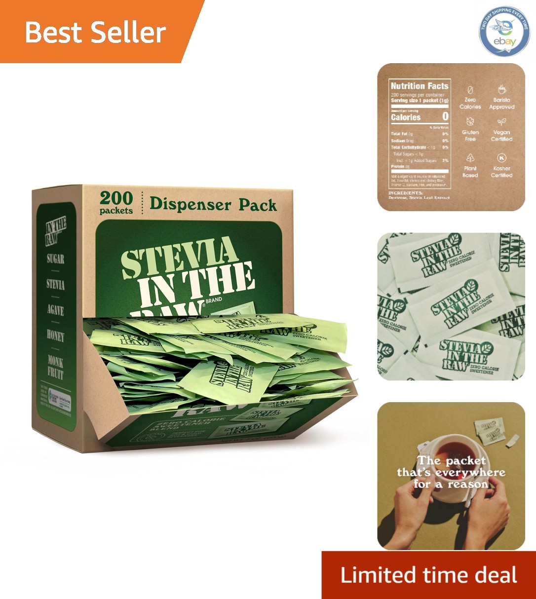 200 Count Zero Calorie Stevia Sweetener Packets – Perfect for Drinks & Baking