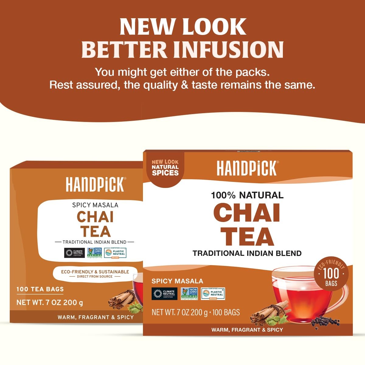HANDPICK Masala Chai Tea Bags (100 Count) Strong Robust 100 Count (Pack of 1)